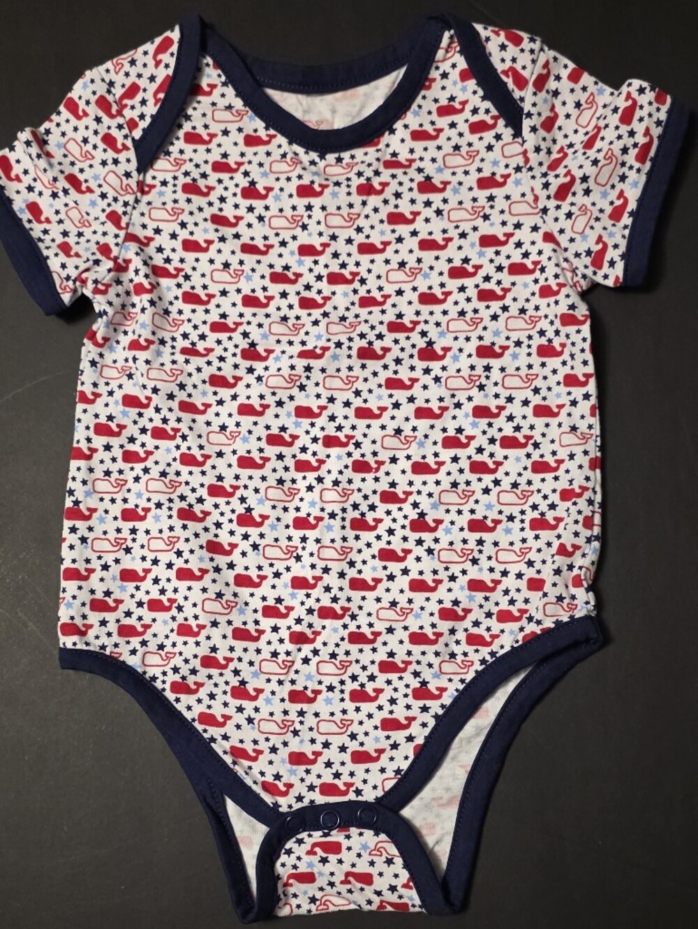 Vineyard Vines Red Navy White Whale Print Baby One-Piece Bodysuit NWOT